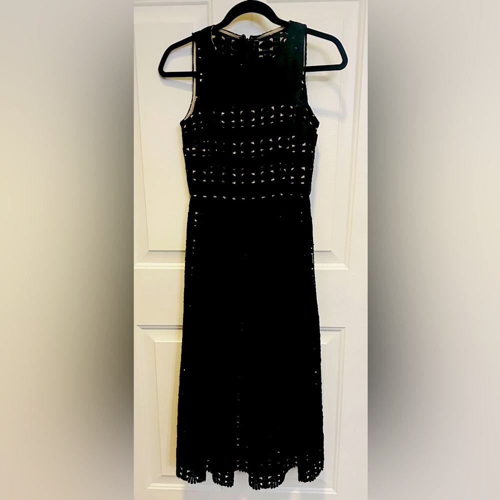 Antonio Melani Irma Moonlit Botanical Black Weaved Ribbon Lace Sleeveless Dress